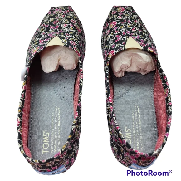 Toms canvas slip-on shoes floral soft comfortable size 8 nwt - Picture 2 of 14